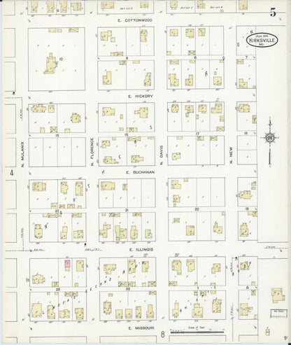 Sanborn Fire Insurance Map from Kirksville, Adair County, Missouri (1914), Sheet #0005 - Complete Map Set gallery image, historic Sanborn map, vintage wall art, Missouri Missouri