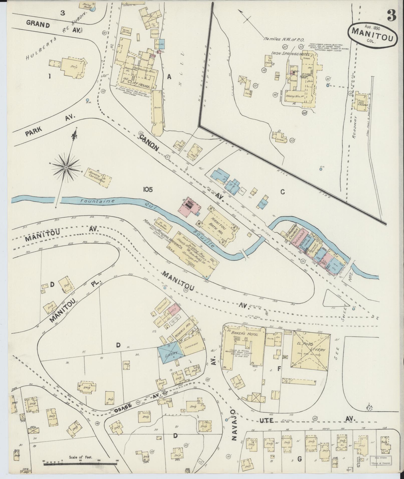 Sanborn Fire Insurance Map from Manitou, El Paso County, Colorado (1890), Sheet #0003 - Historic Sanborn Fire Insurance Map Print, vintage old map wall art, antique decor, genealogy gift, Colorado Colorado map