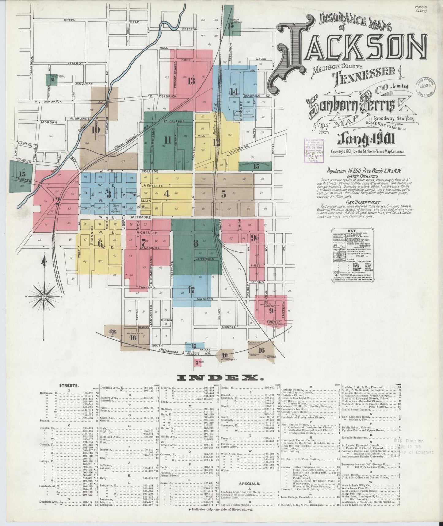 Sanborn Fire Insurance Map from Jackson, Madison County, Tennessee (1901), Sheet #0001 - Complete Map Set gallery image, historic Sanborn map, vintage wall art, Tennessee Tennessee