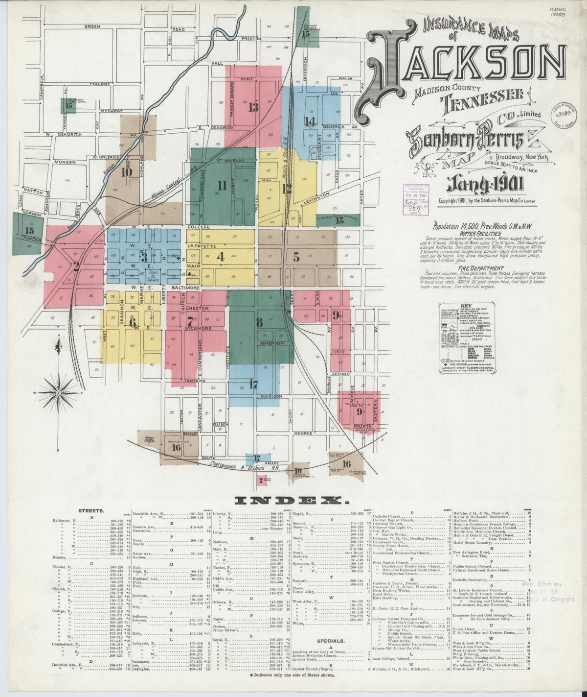 Sanborn Fire Insurance Map from Jackson, Madison County, Tennessee (1901), Sheet #0001 - Complete Map Set gallery image, historic Sanborn map, vintage wall art, Tennessee Tennessee