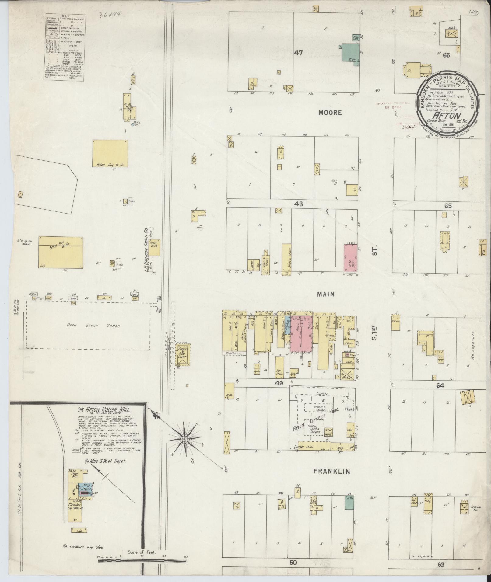 Sanborn Fire Insurance Map from Afton, Ottawa County, Oklahoma (1896), Sheet #0001 - Historic Sanborn Fire Insurance Map Print, vintage old map wall art, antique decor, genealogy gift, Oklahoma Oklahoma map