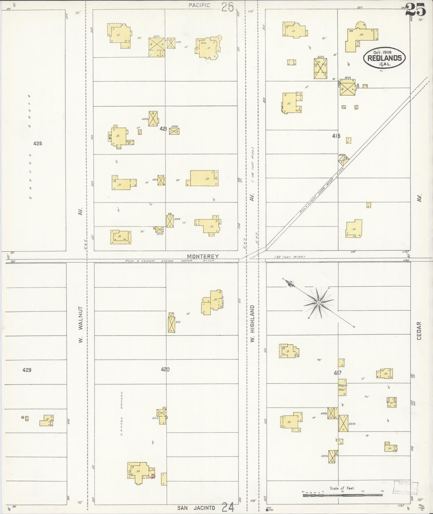 Sanborn Fire Insurance Map from Redlands, San Bernardino County, California (1908), Sheet #0025 - Complete Map Set gallery image, historic Sanborn map, vintage wall art, California California