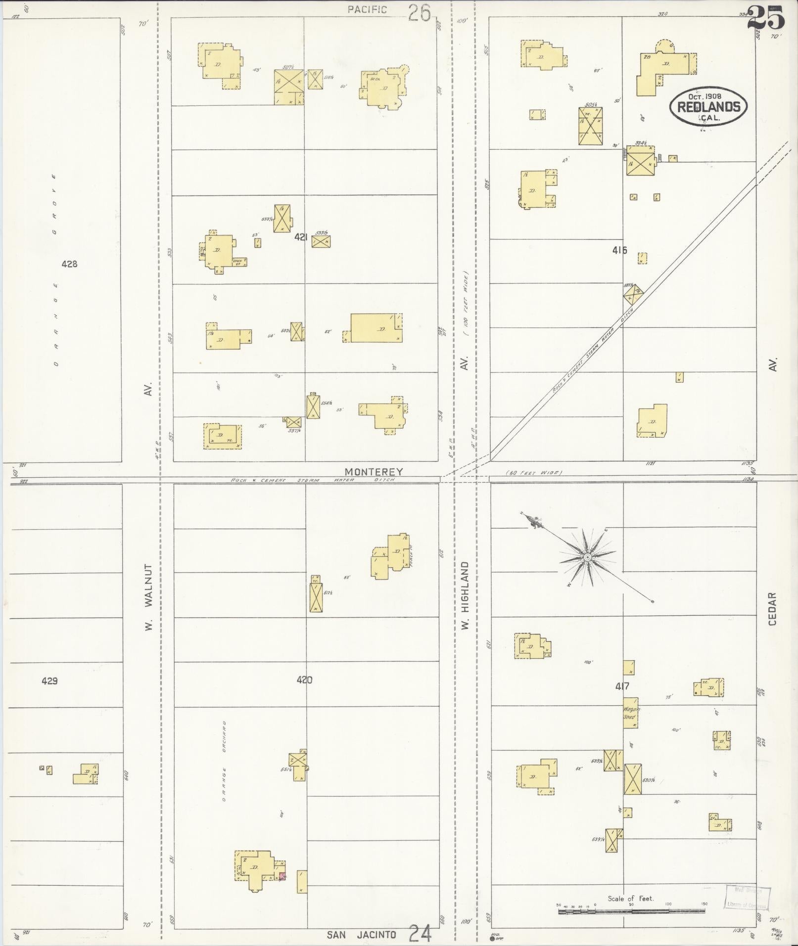Sanborn Fire Insurance Map from Redlands, San Bernardino County, California (1908), Sheet #0025 - Complete Map Set gallery image, historic Sanborn map, vintage wall art, California California