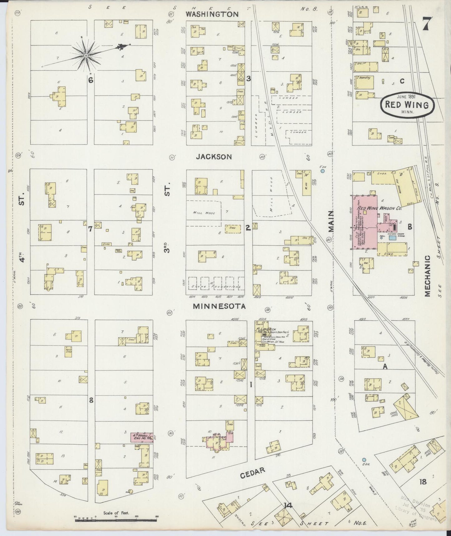 Sanborn Fire Insurance Map from Red Wing, Goodhue County, Minnesota (1891), Sheet #0007 - Complete Map Set gallery image, historic Sanborn map, vintage wall art, Minnesota Minnesota