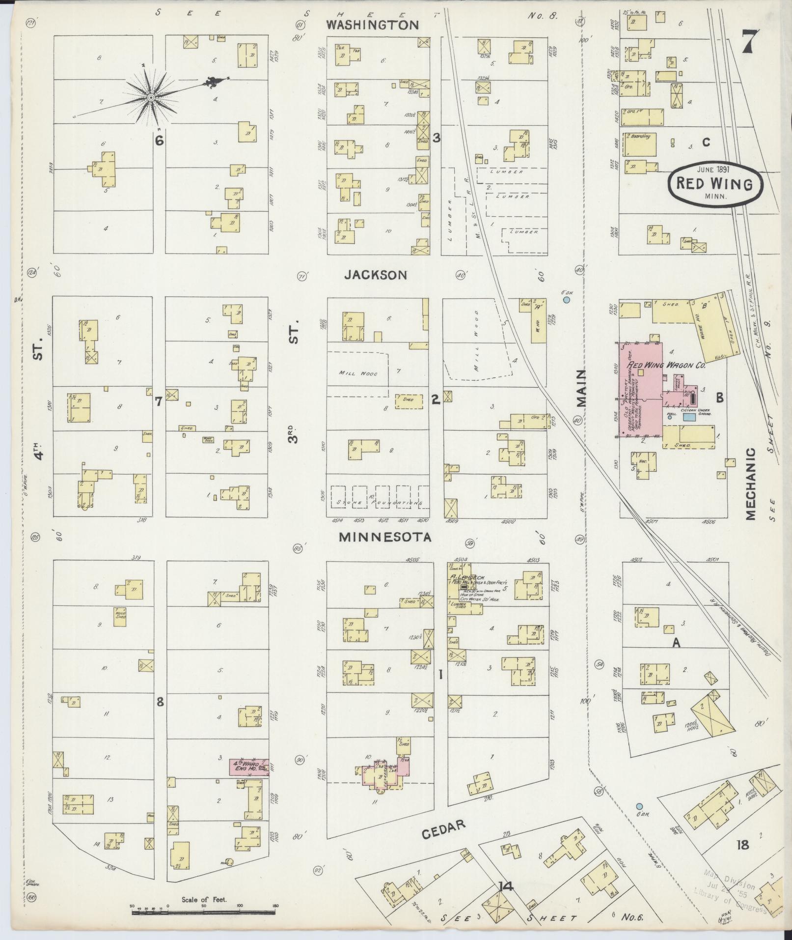 Sanborn Fire Insurance Map from Red Wing, Goodhue County, Minnesota (1891), Sheet #0007 - Complete Map Set gallery image, historic Sanborn map, vintage wall art, Minnesota Minnesota
