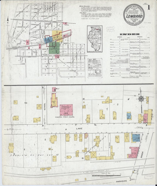 Sanborn Fire Insurance Map from Lombard, Du Page County, Illinois (1919), Sheet #0001 - Complete Map Set gallery image, historic Sanborn map, vintage wall art, Illinois Illinois