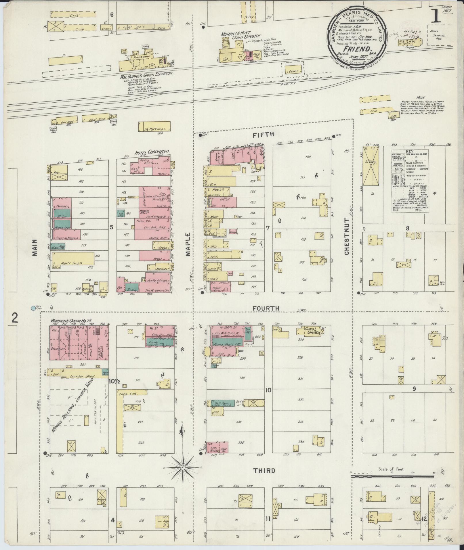 Sanborn Fire Insurance Map from Friend, Saline County, Nebraska (1897), Sheet #0001 - Complete Map Set gallery image, historic Sanborn map, vintage wall art, Nebraska Nebraska