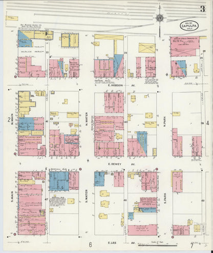 Sanborn Fire Insurance Map from Sapulpa, Creek County, Oklahoma (1911), Sheet #0003 - Complete Map Set gallery image, historic Sanborn map, vintage wall art, Oklahoma Oklahoma