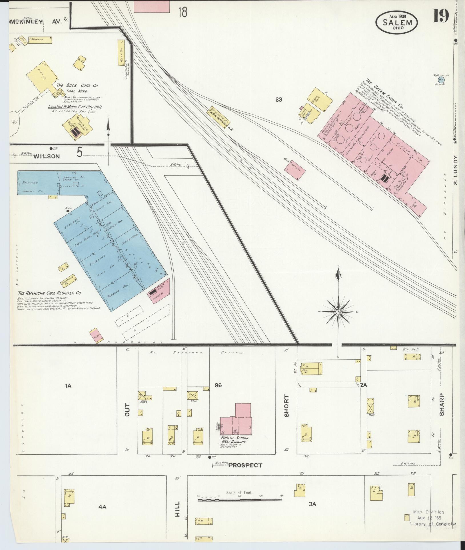 Sanborn Fire Insurance Map from Salem, Columbiana County, Ohio (1909), Sheet #0019 - Complete Map Set gallery image, historic Sanborn map, vintage wall art, Ohio Ohio
