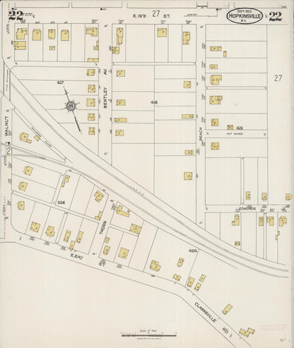 Sanborn Fire Insurance Map from Hopkinsville, Christian County, Kentucky (1923), Sheet #0022 - Complete Map Set gallery image, historic Sanborn map, vintage wall art, Kentucky Kentucky