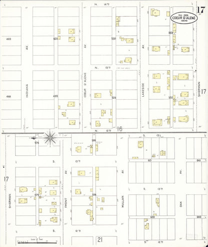 Sanborn Fire Insurance Map from Coeur D'alene, Kootenai County, Idaho (1908), Sheet #0017 - Complete Map Set gallery image, historic Sanborn map, vintage wall art, Idaho Idaho