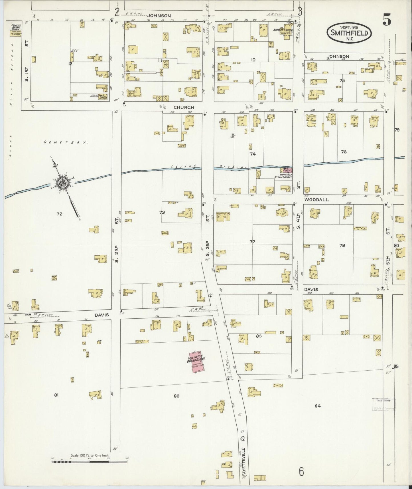 Sanborn Fire Insurance Map from Smithfield, Johnston County, North Carolina (1915), Sheet #0005 - Complete Map Set gallery image, historic Sanborn map, vintage wall art, North Carolina North Carolina