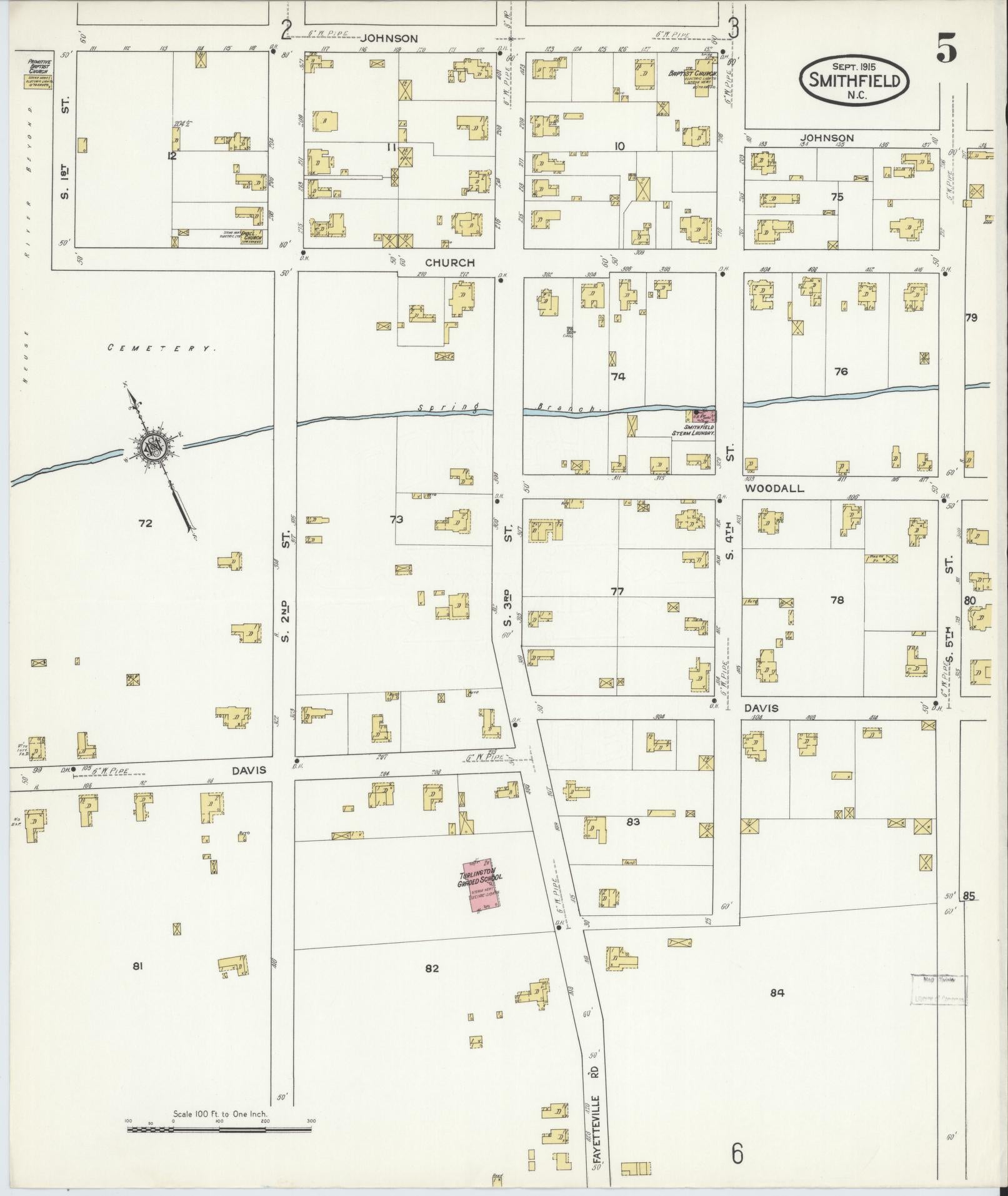 Sanborn Fire Insurance Map from Smithfield, Johnston County, North Carolina (1915), Sheet #0005 - Complete Map Set gallery image, historic Sanborn map, vintage wall art, North Carolina North Carolina