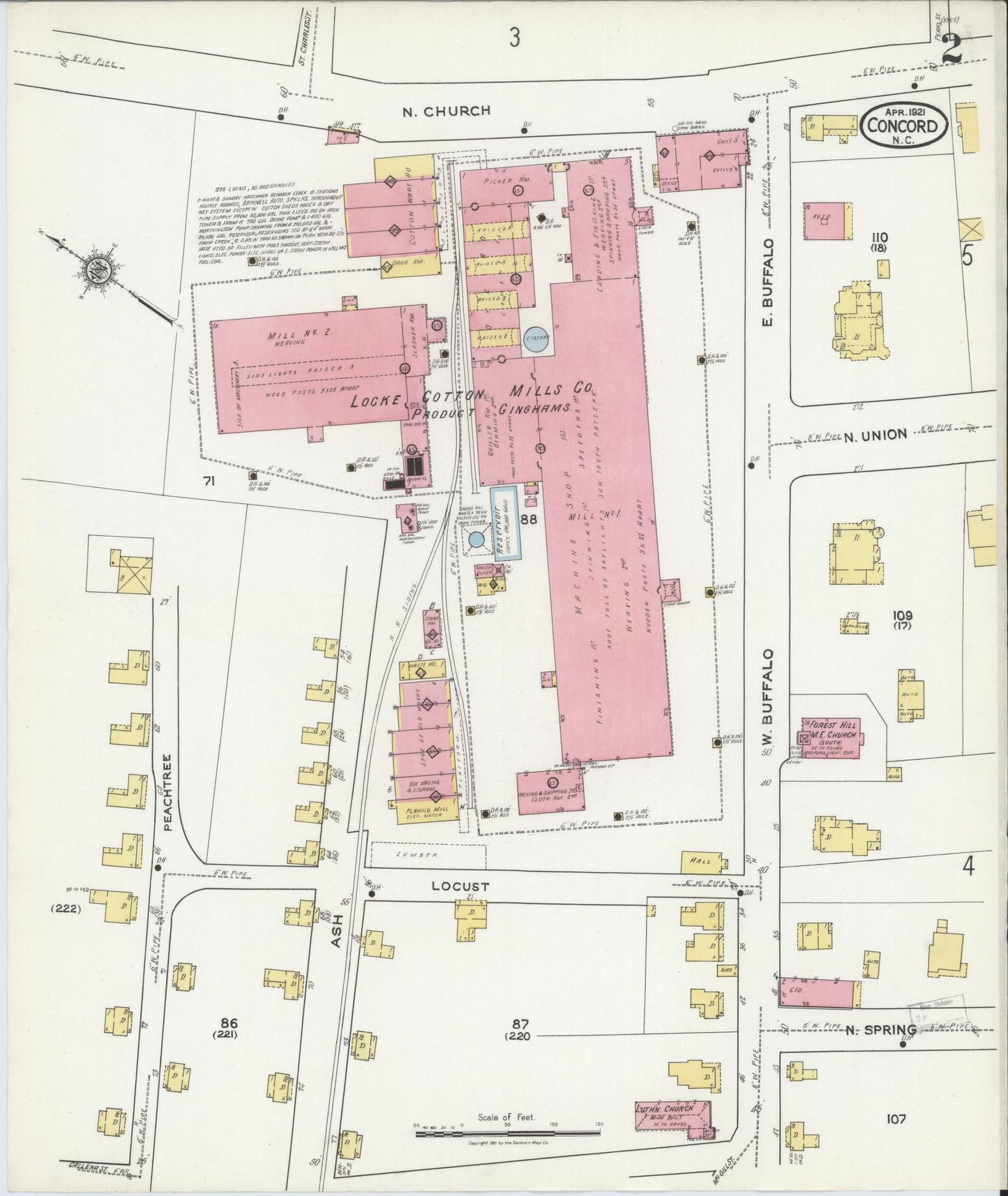 Sanborn Fire Insurance Map from Concord, Cabarrus County, North Carolina (1921), Sheet #0002 - Complete Map Set gallery image, historic Sanborn map, vintage wall art, North Carolina North Carolina