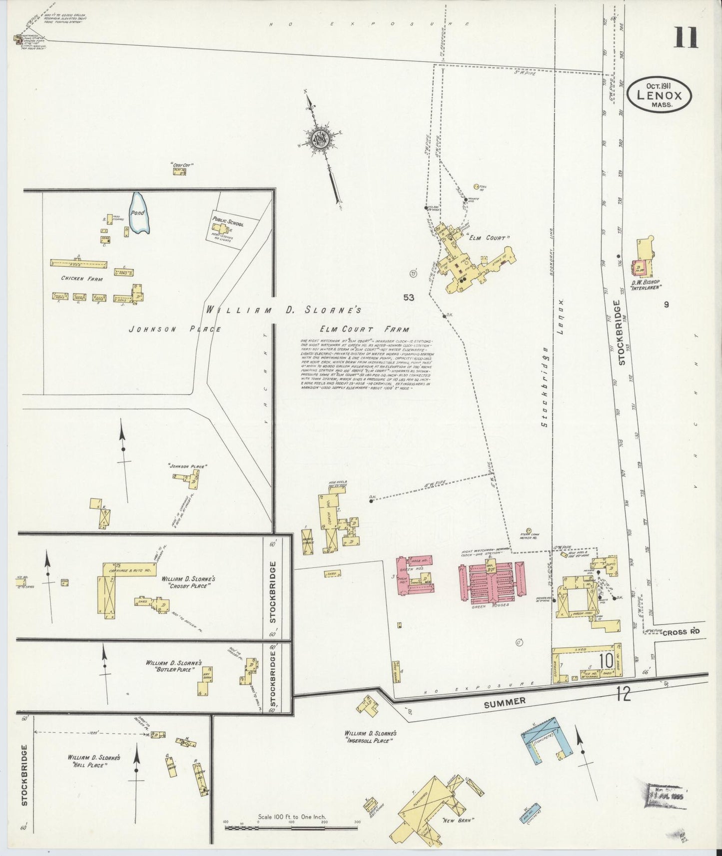 Sanborn Fire Insurance Map from Lenox, Berkshire County, Massachusetts (1911), Sheet #0011 - Historic Sanborn Fire Insurance Map Print, vintage old map wall art, antique decor, genealogy gift, Massachusetts Massachusetts map