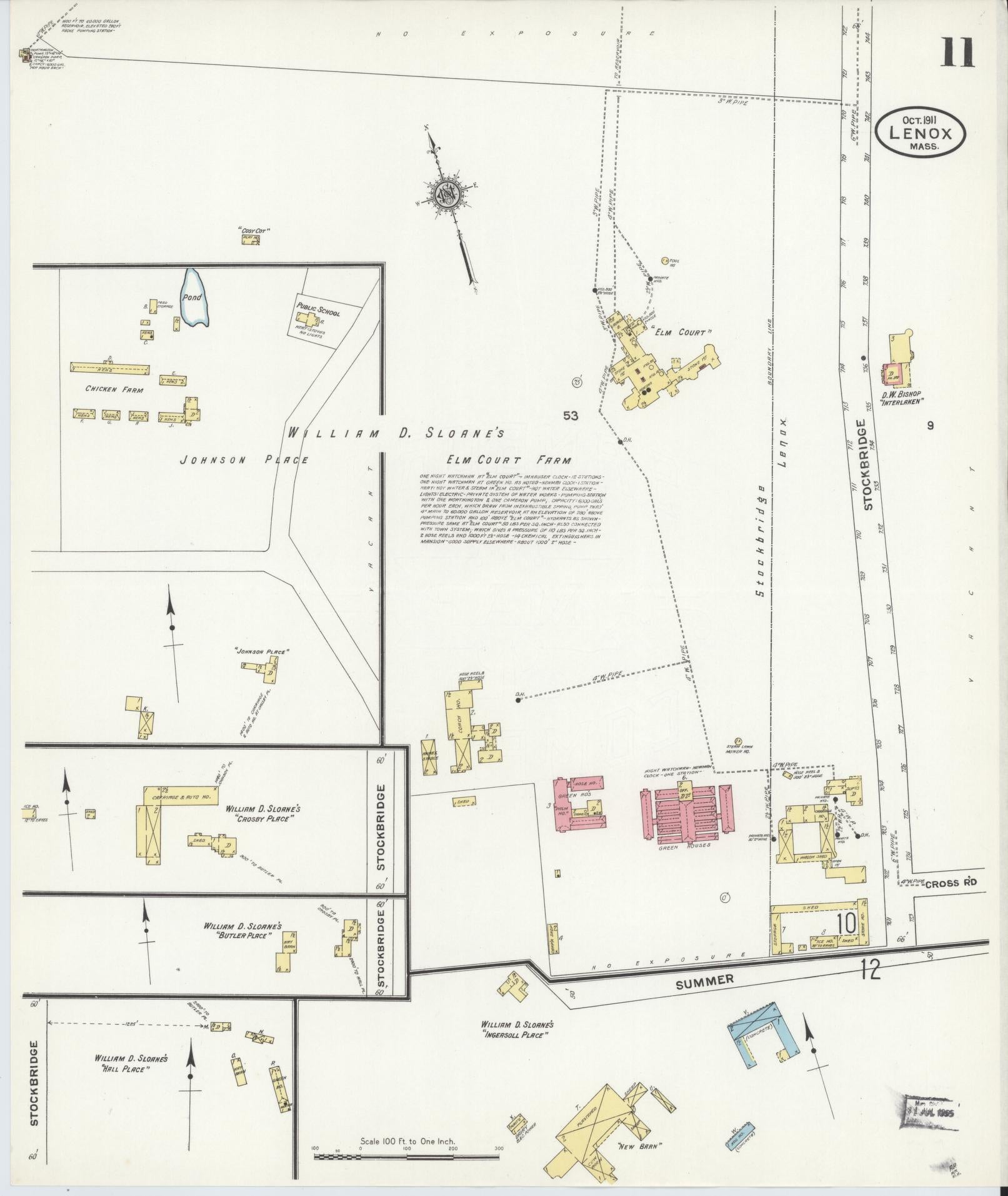 Sanborn Fire Insurance Map from Lenox, Berkshire County, Massachusetts (1911), Sheet #0011 - Historic Sanborn Fire Insurance Map Print, vintage old map wall art, antique decor, genealogy gift, Massachusetts Massachusetts map