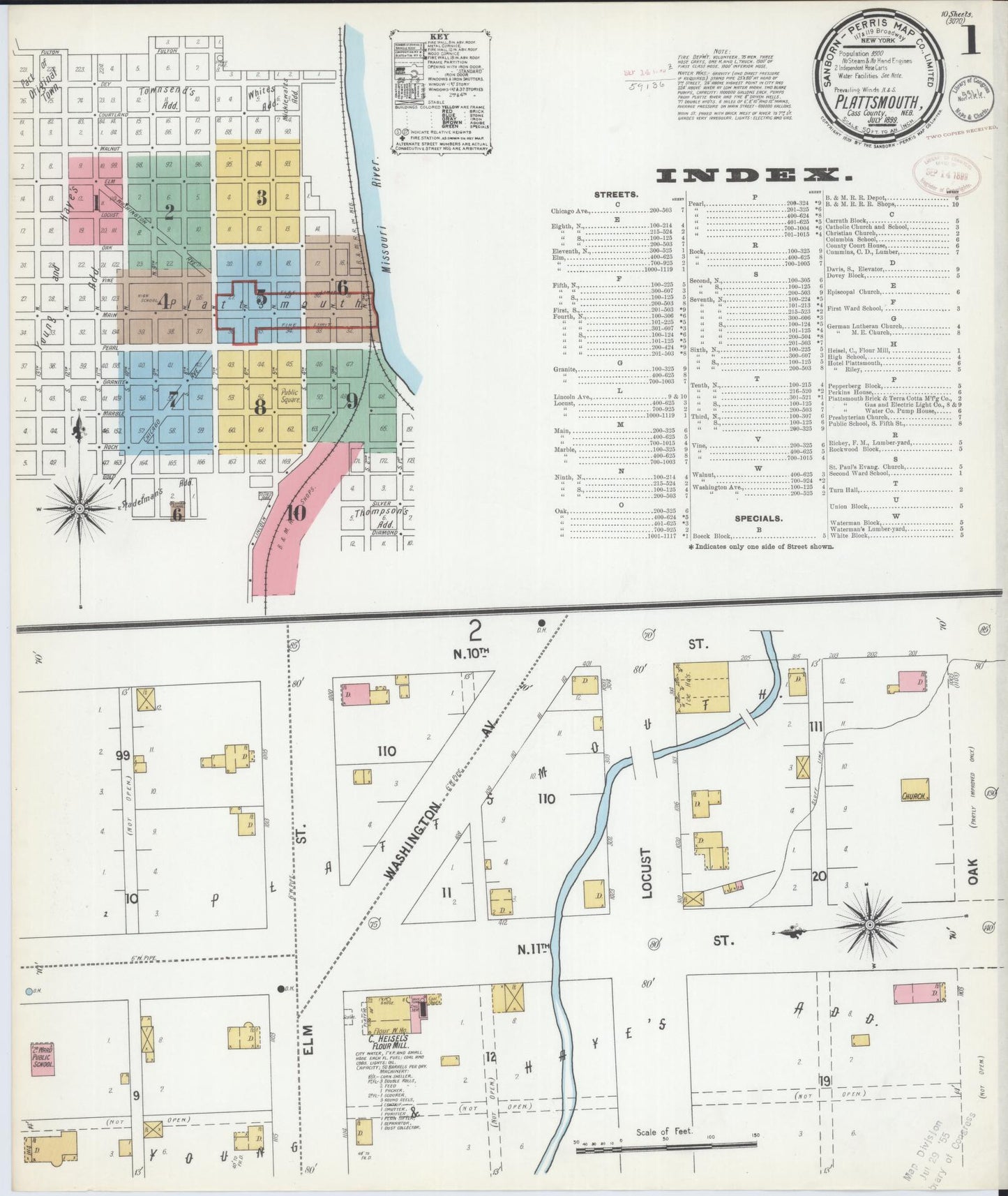 Sanborn Fire Insurance Map from Plattsmouth, Cass County, Nebraska (1899), Sheet #0001 - Complete Map Set gallery image, historic Sanborn map, vintage wall art, Nebraska Nebraska