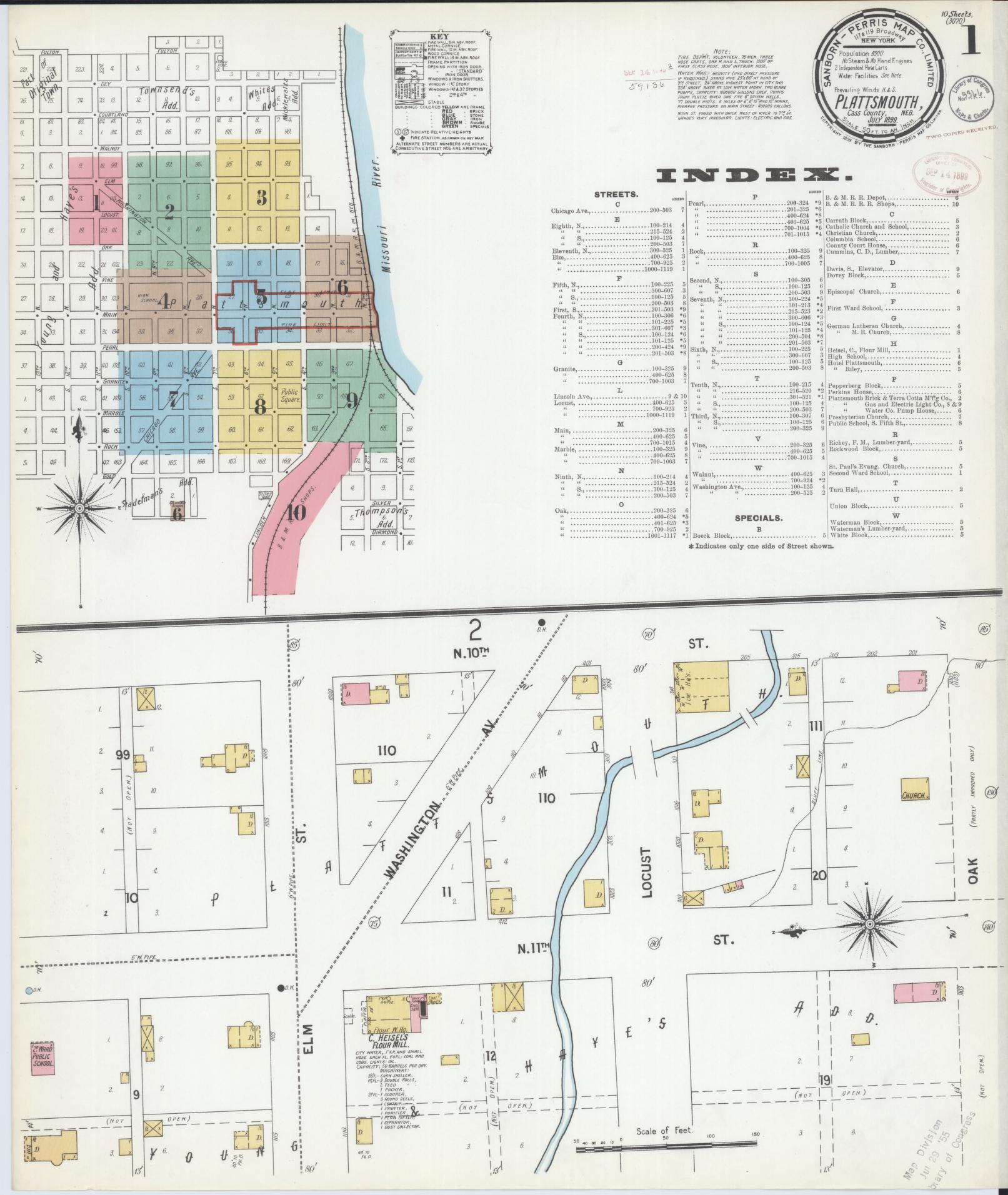 Sanborn Fire Insurance Map from Plattsmouth, Cass County, Nebraska (1899), Sheet #0001 - Complete Map Set gallery image, historic Sanborn map, vintage wall art, Nebraska Nebraska