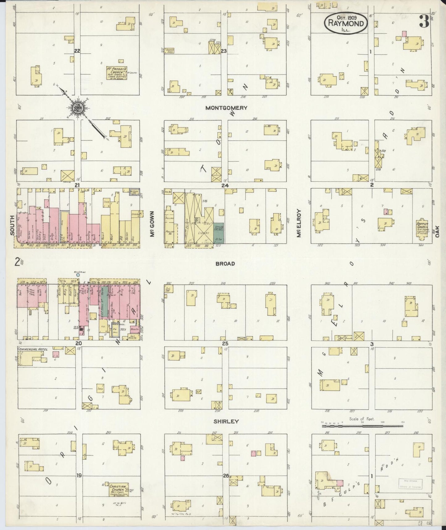 Sanborn Fire Insurance Map from Raymond, Montgomery County, Illinois (1909), Sheet #0003 - Complete Map Set gallery image, historic Sanborn map, vintage wall art, Illinois Illinois