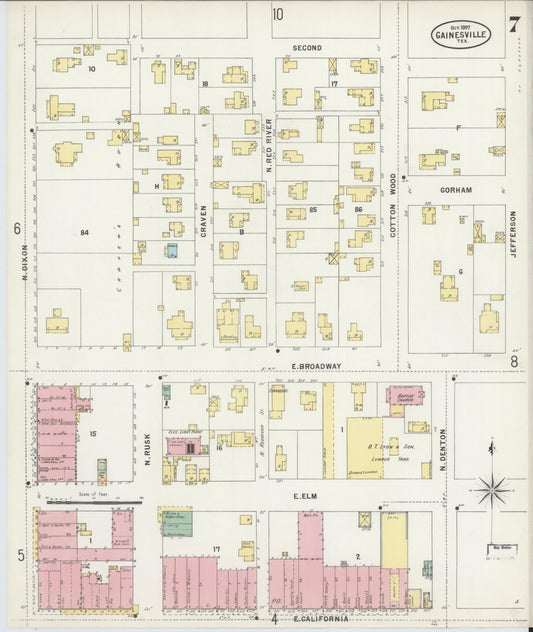 Sanborn Fire Insurance Map from Gainesville, Cooke County, Texas (1897), Sheet #0007 - Historic Sanborn Fire Insurance Map Print, vintage old map wall art, antique decor, genealogy gift, Texas Texas map