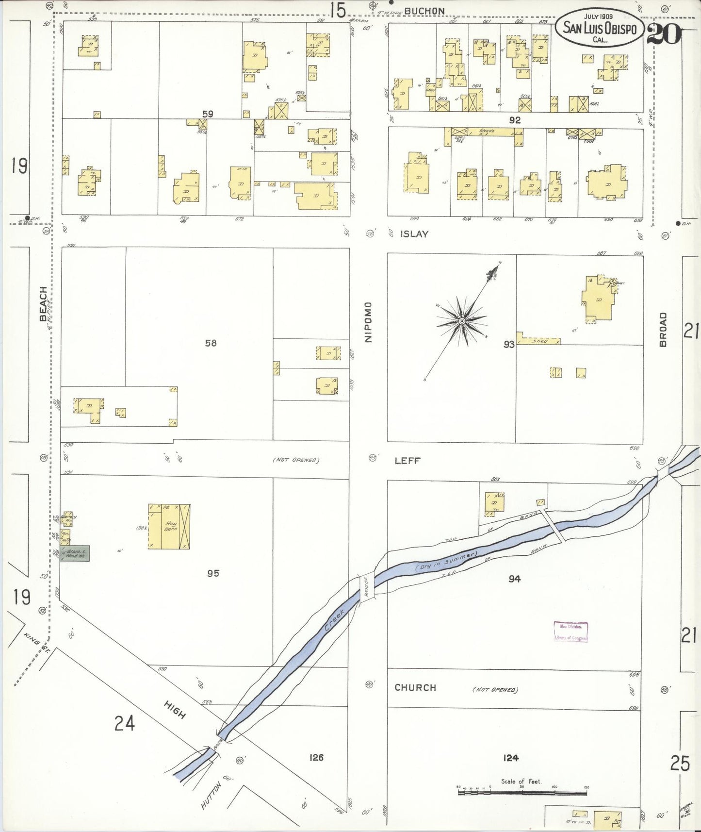 Sanborn Fire Insurance Map from San Luis Obispo, San Luis Obispo County, California (1909), Sheet #0020 - Complete Map Set gallery image, historic Sanborn map, vintage wall art, California California