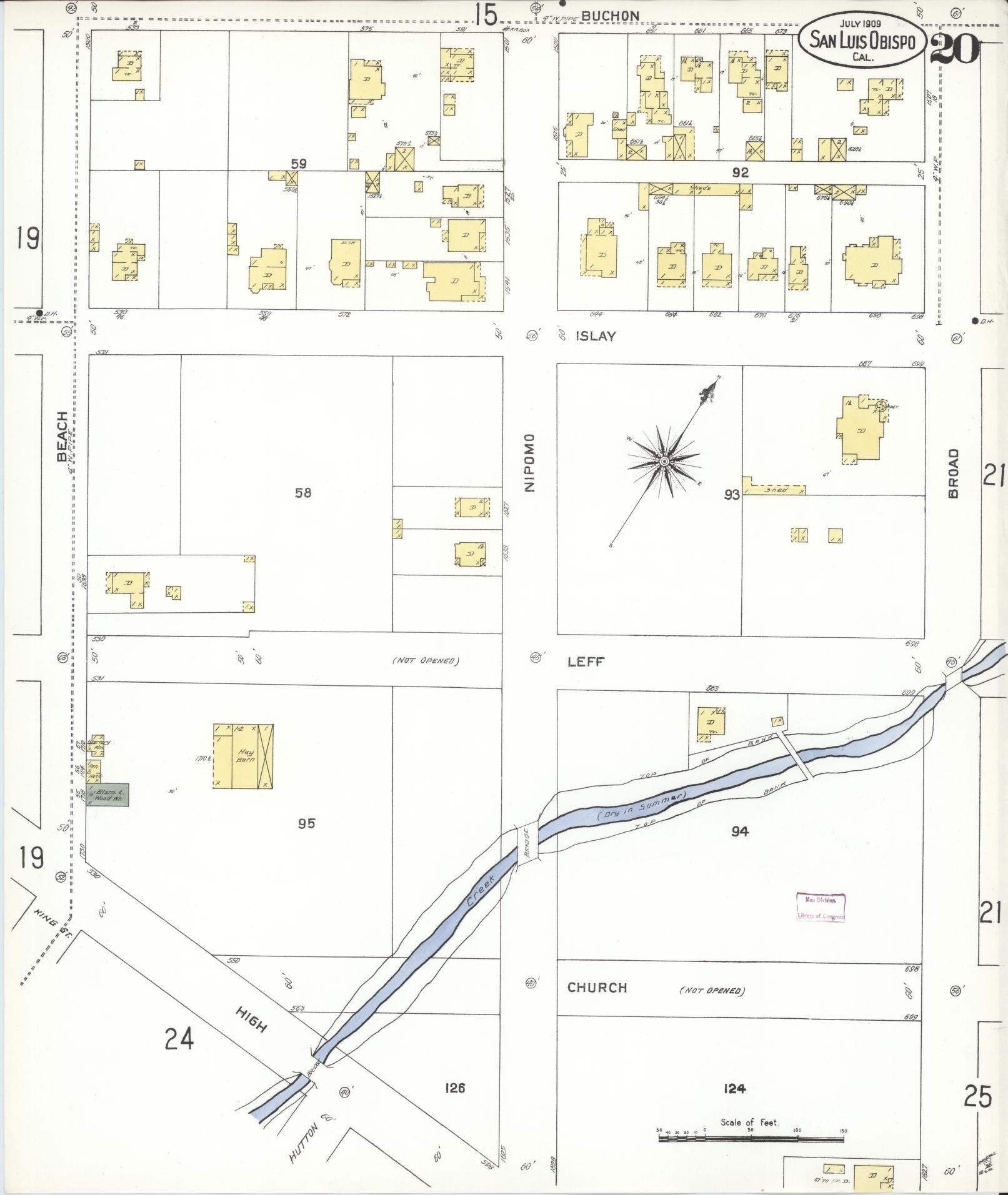 Sanborn Fire Insurance Map from San Luis Obispo, San Luis Obispo County, California (1909), Sheet #0020 - Complete Map Set gallery image, historic Sanborn map, vintage wall art, California California