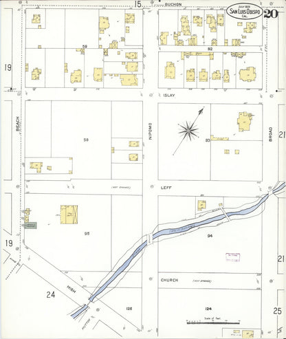 Sanborn Fire Insurance Map from San Luis Obispo, San Luis Obispo County, California (1909), Sheet #0020 - Complete Map Set gallery image, historic Sanborn map, vintage wall art, California California