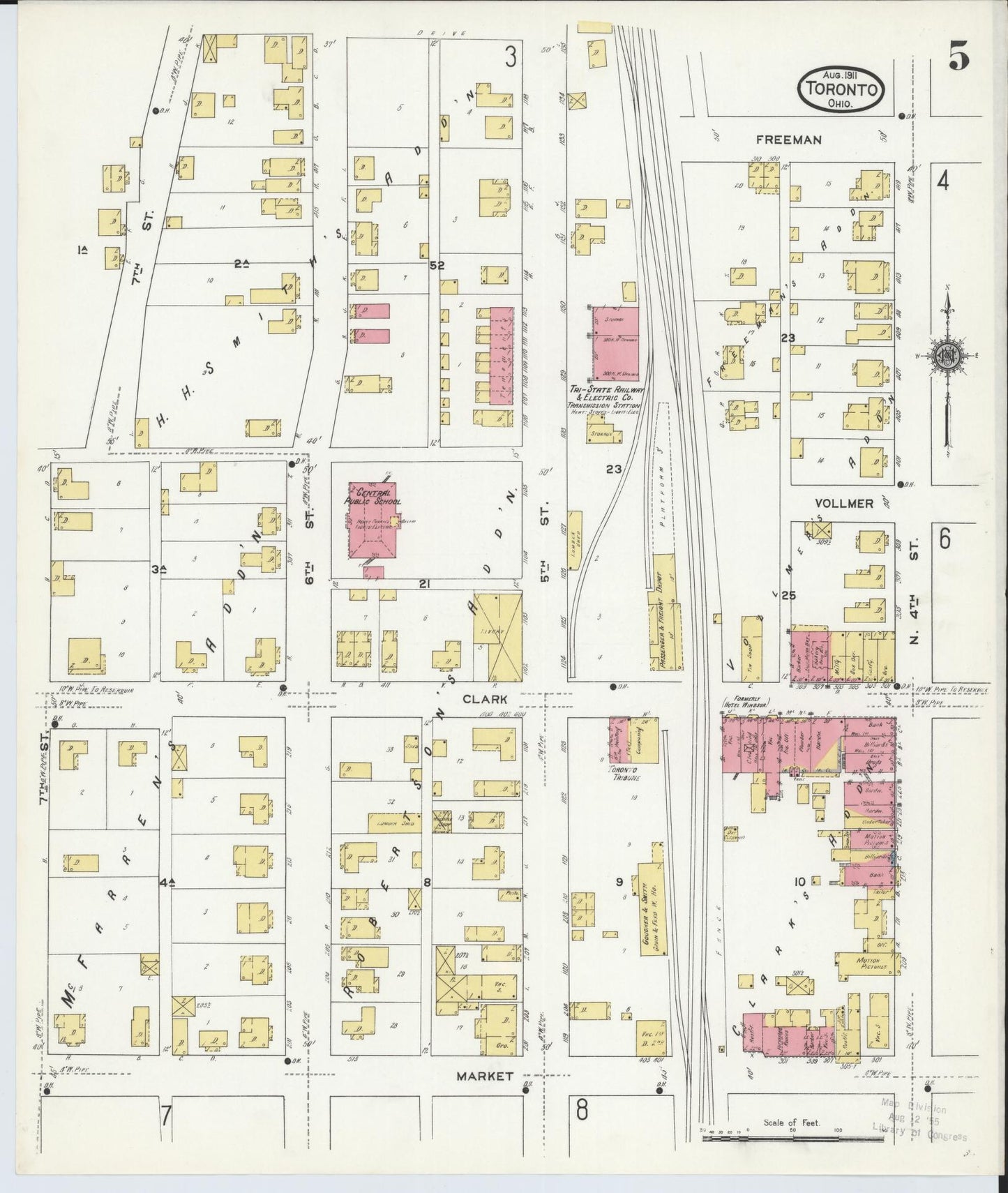 Sanborn Fire Insurance Map from Toronto, Jefferson County, Ohio (1911), Sheet #0005 - Historic Sanborn Fire Insurance Map Print, vintage old map wall art, antique decor, genealogy gift, Ohio Ohio map