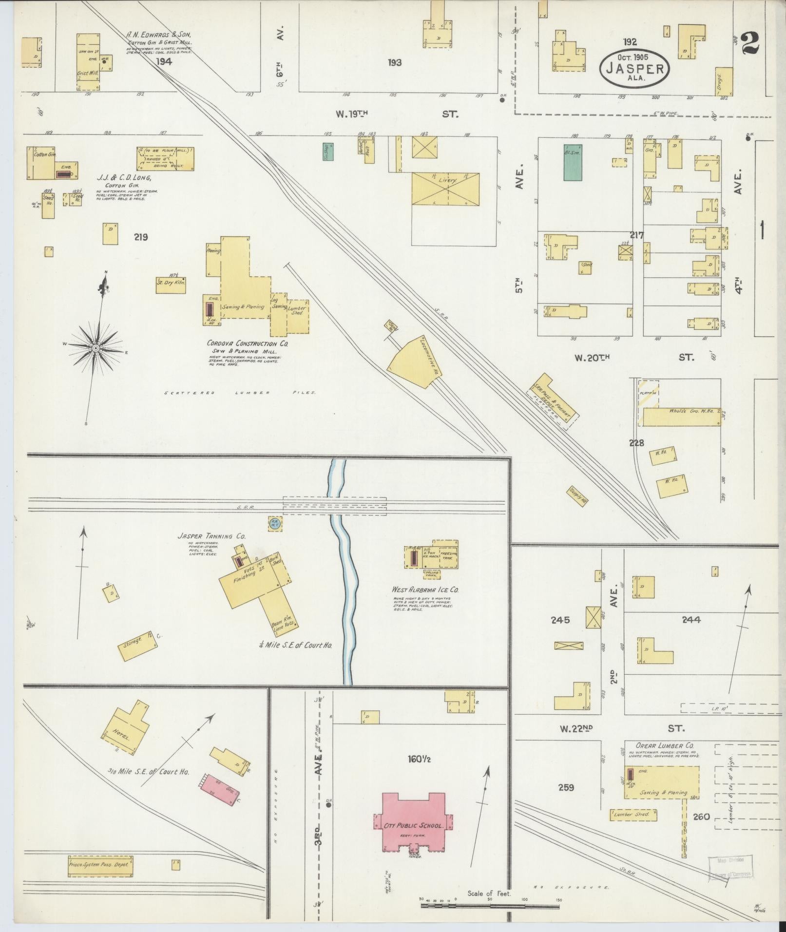 Sanborn Fire Insurance Map from Jasper, Walker County, Alabama (1905), Sheet #0002 - Complete Map Set gallery image, historic Sanborn map, vintage wall art, Alabama Alabama