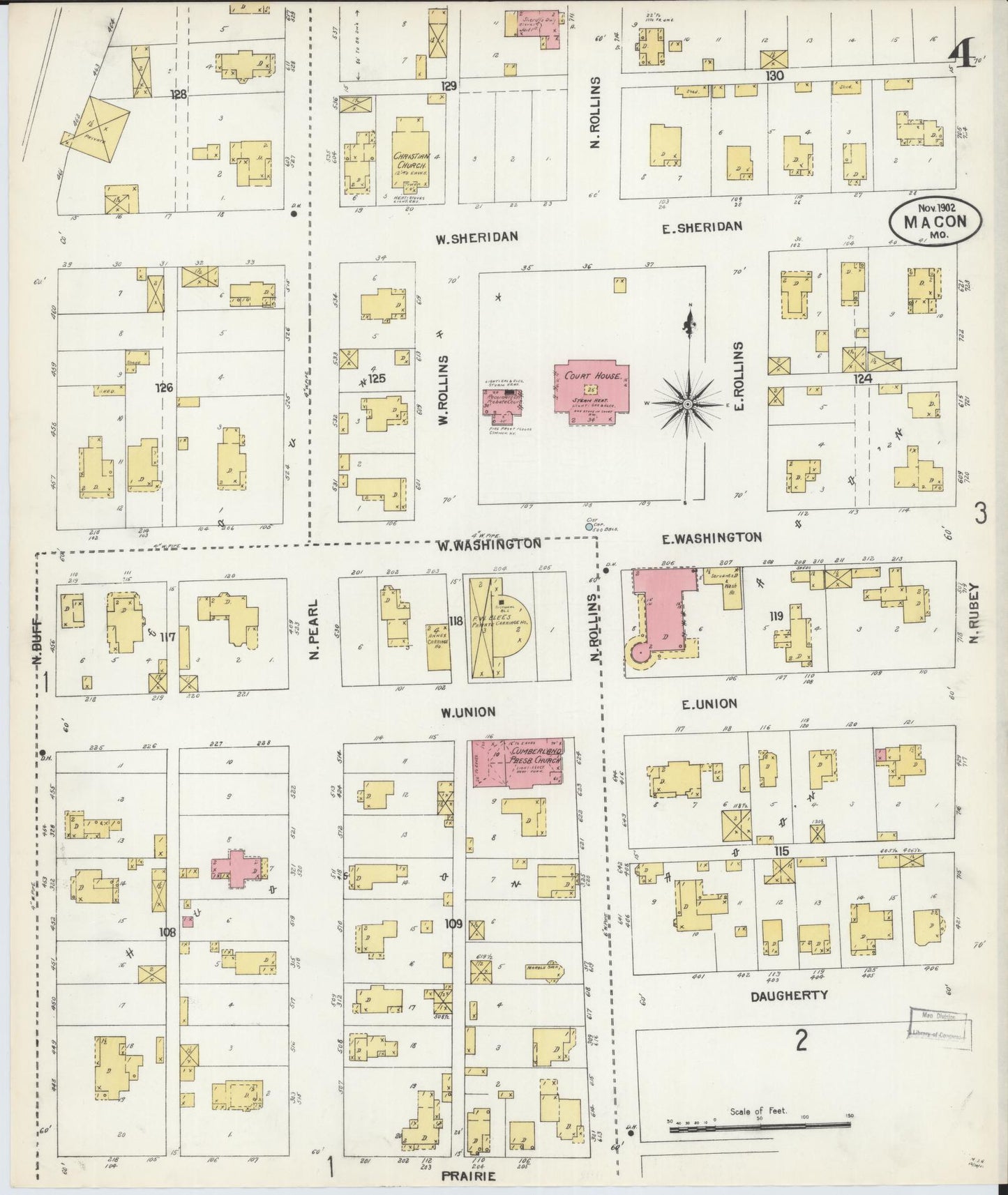 Sanborn Fire Insurance Map from Macon, Macon County, Missouri (1902), Sheet #0004 - Complete Map Set gallery image, historic Sanborn map, vintage wall art, Missouri Missouri