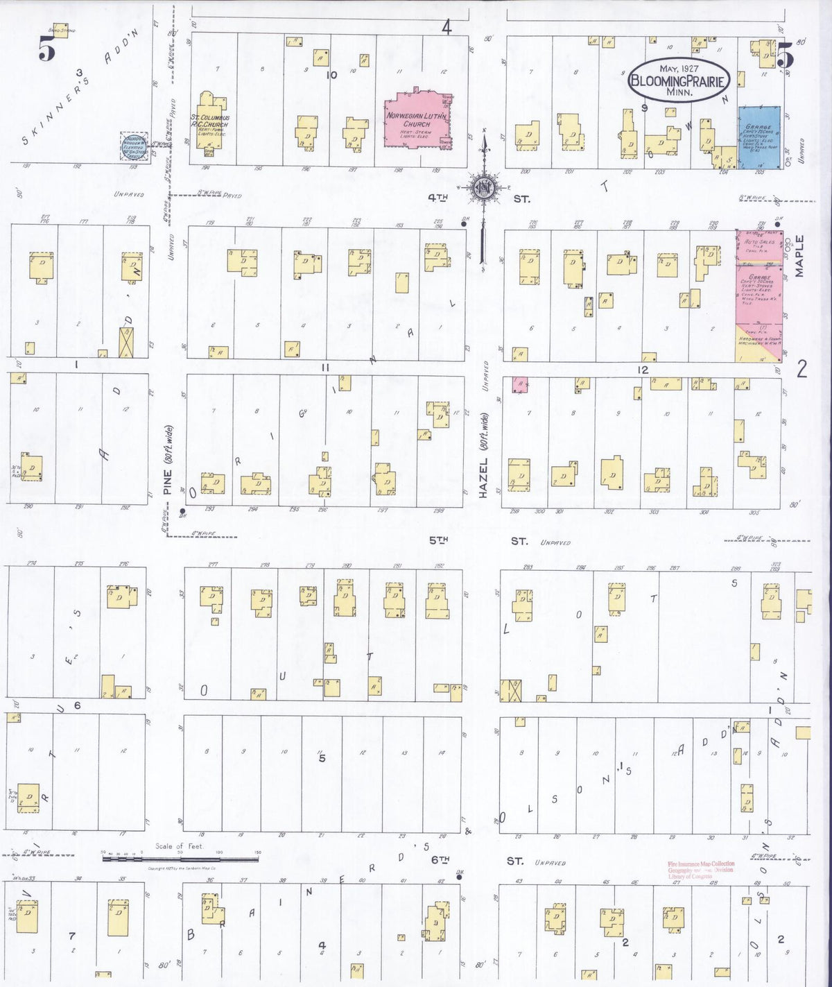 Sanborn Fire Insurance Map from Blooming Prairie, Steele County, Minnesota (1927), Sheet #0005 - Complete Map Set gallery image, historic Sanborn map, vintage wall art, Minnesota Minnesota