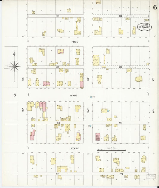 Sanborn Fire Insurance Map from Osage, Mitchell County, Iowa (1897), Sheet #0006 - Historic Sanborn Fire Insurance Map Print, vintage old map wall art