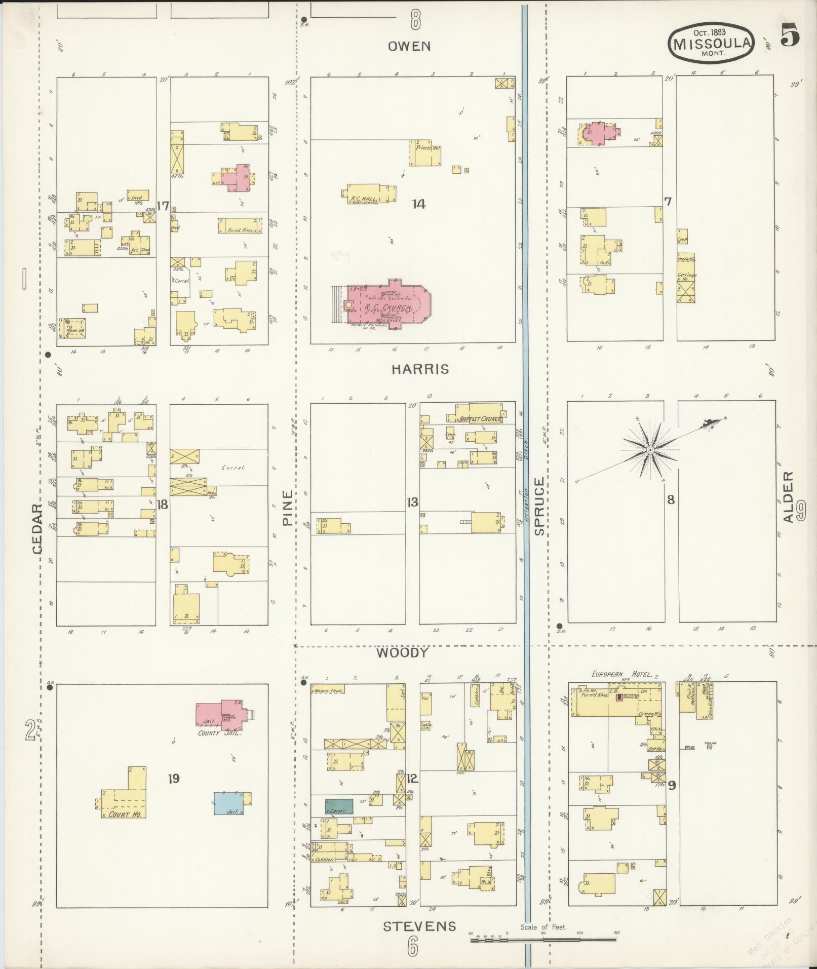Sanborn Fire Insurance Map from Missoula, Missoula County, Montana (1893), Sheet #0005 - Complete Map Set gallery image, historic Sanborn map, vintage wall art, Montana Montana