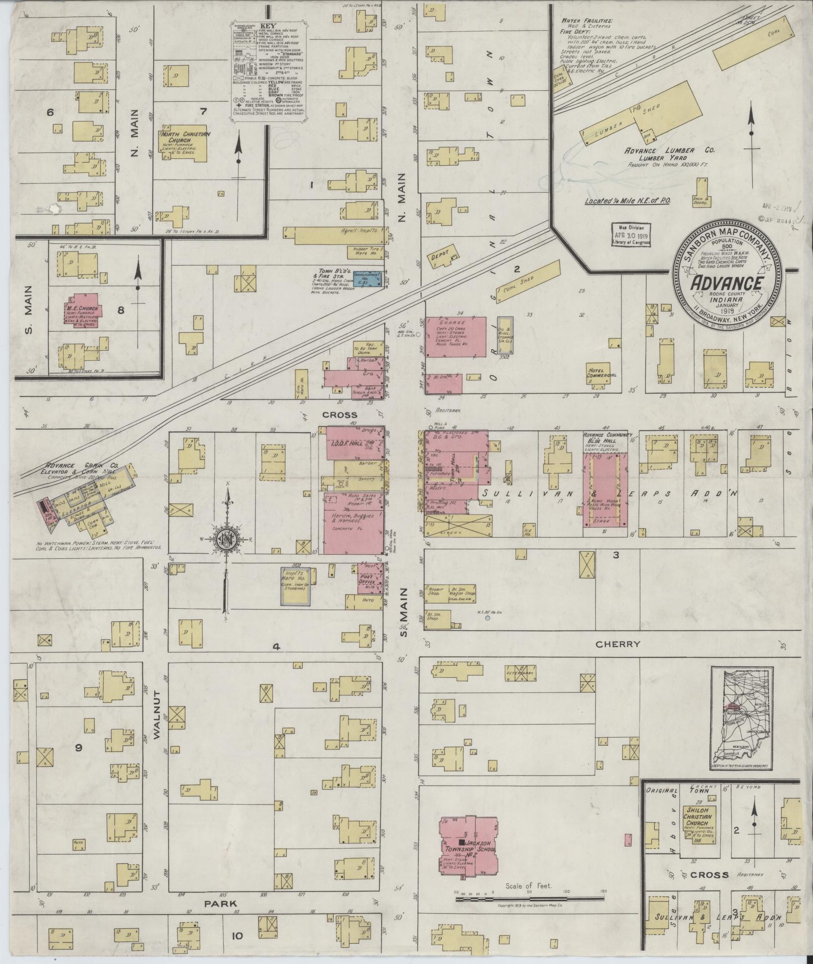 Sanborn Fire Insurance Map from Advance, Boone County, Indiana (1919), Sheet #0001 - Complete Map Set gallery image, historic Sanborn map, vintage wall art, Indiana Indiana