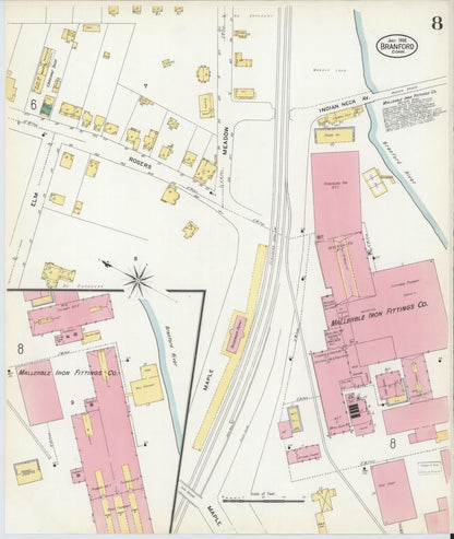 Sanborn Fire Insurance Map from Branford, New Haven County, Connecticut (1908), Sheet #0008 - Complete Map Set gallery image, historic Sanborn map, vintage wall art, Connecticut Connecticut