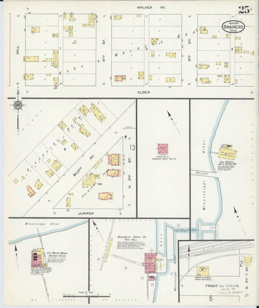 Sanborn Fire Insurance Map from Brainerd, Crow Wing County, Minnesota (1913), Sheet #0025 - Historic Sanborn Fire Insurance Map Print, vintage old map wall art, antique decor, genealogy gift, Minnesota Minnesota map