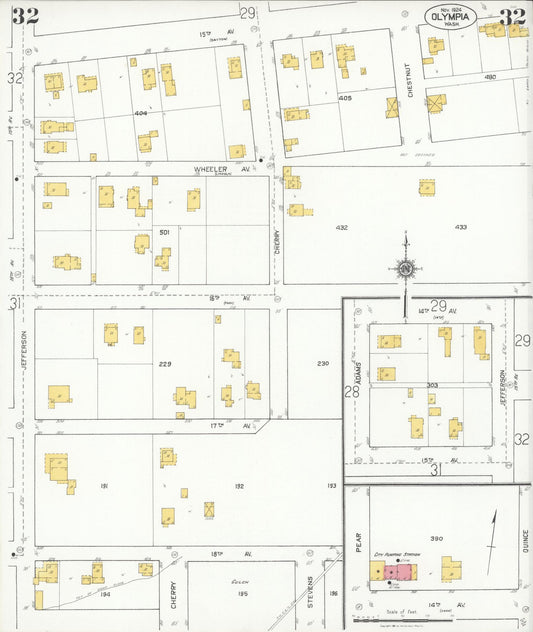 Sanborn Fire Insurance Map from Olympia, Thurston County, Washington (1924), Sheet #0032 - Historic Sanborn Fire Insurance Map Print, vintage old map wall art, antique decor, genealogy gift, Washington Washington map