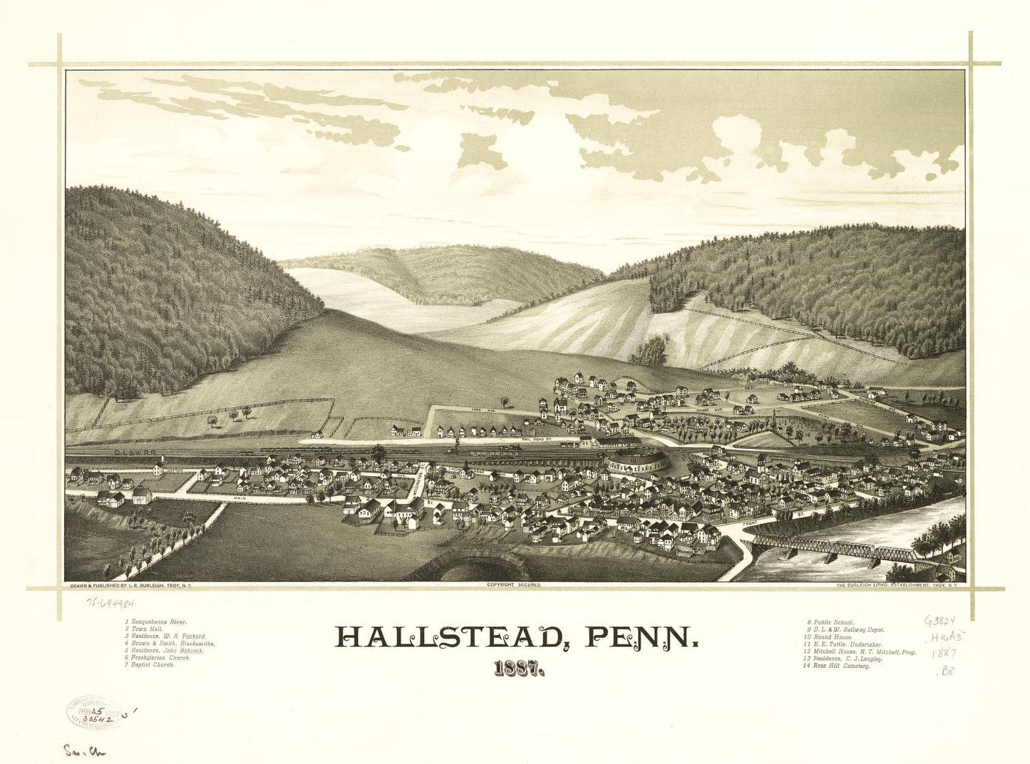 Hallstead, Penn. 1887. (1887) – Historic Bird’s-Eye View Panorama Print