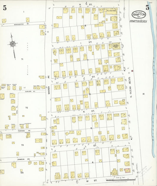 Sanborn Fire Insurance Map from Hampton, Rockingham County, New Hampshire (1923), Sheet #0005 - Historic Sanborn Fire Insurance Map Print, vintage old map wall art, antique decor, genealogy gift, New Hampshire New Hampshire map