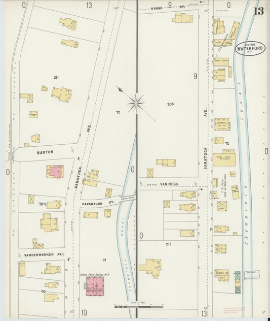 Sanborn Fire Insurance Map from Waterford, Saratoga County, New York (1897), Sheet #0013 - Historic Sanborn Fire Insurance Map Print, vintage old map wall art, antique decor, genealogy gift, New York New York map