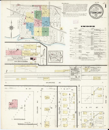 Sanborn Fire Insurance Map from Storm Lake, Buena Vista County, Iowa (1914), Sheet #0001 - Historic Sanborn Fire Insurance Map Print, vintage old map wall art