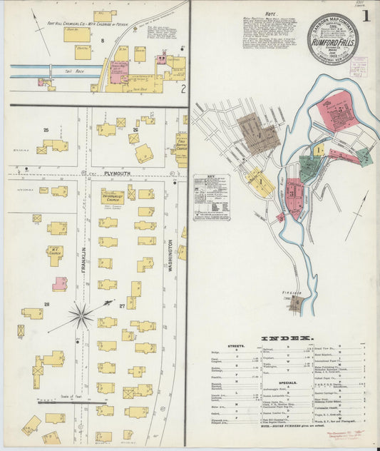 Sanborn Fire Insurance Map from Rumford Falls, Oxford County, Maine (1903), Sheet #0001 - Historic Sanborn Fire Insurance Map Print, vintage old map wall art, antique decor, genealogy gift, Maine Maine map