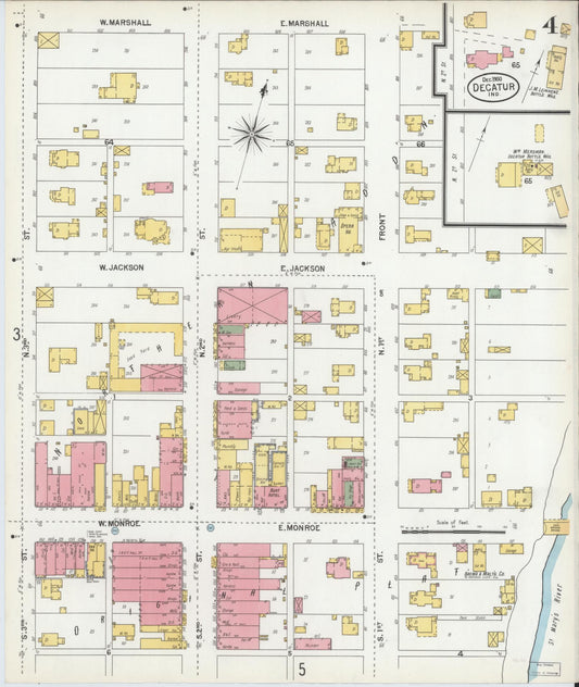 Sanborn Fire Insurance Map from Decatur, Adams County, Indiana (1900), Sheet #0004 - Historic Sanborn Fire Insurance Map Print, vintage old map wall art, antique decor, genealogy gift, Indiana Indiana map