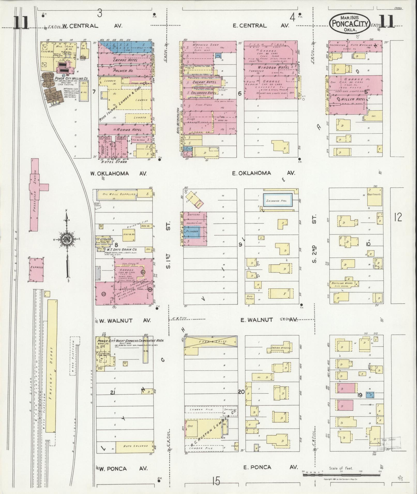 Sanborn Fire Insurance Map from Ponca City, Kay County, Oklahoma (1925), Sheet #0011 - Historic Sanborn Fire Insurance Map Print, vintage old map wall art, antique decor, genealogy gift, Oklahoma Oklahoma map