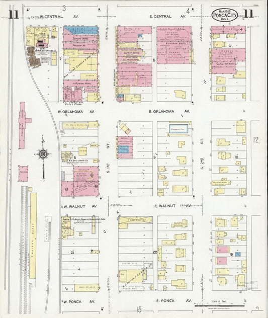 Sanborn Fire Insurance Map from Ponca City, Kay County, Oklahoma (1925), Sheet #0011 - Historic Sanborn Fire Insurance Map Print, vintage old map wall art, antique decor, genealogy gift, Oklahoma Oklahoma map