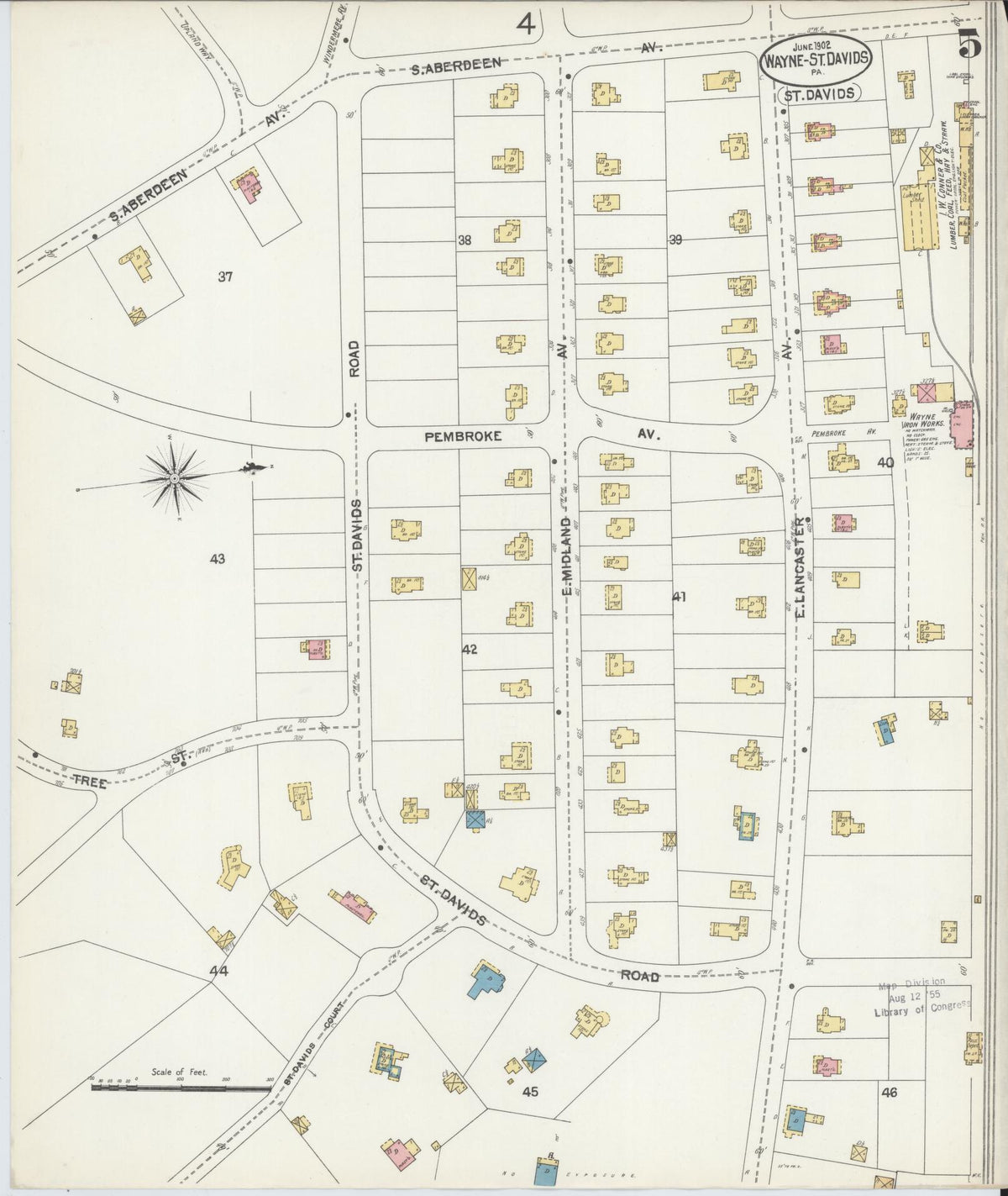 Sanborn Fire Insurance Map from Wayne, Delaware County, Pennsylvania (1902), Sheet #0005 - Historic Sanborn Fire Insurance Map Print, vintage old map wall art, antique decor, genealogy gift, Pennsylvania Pennsylvania map