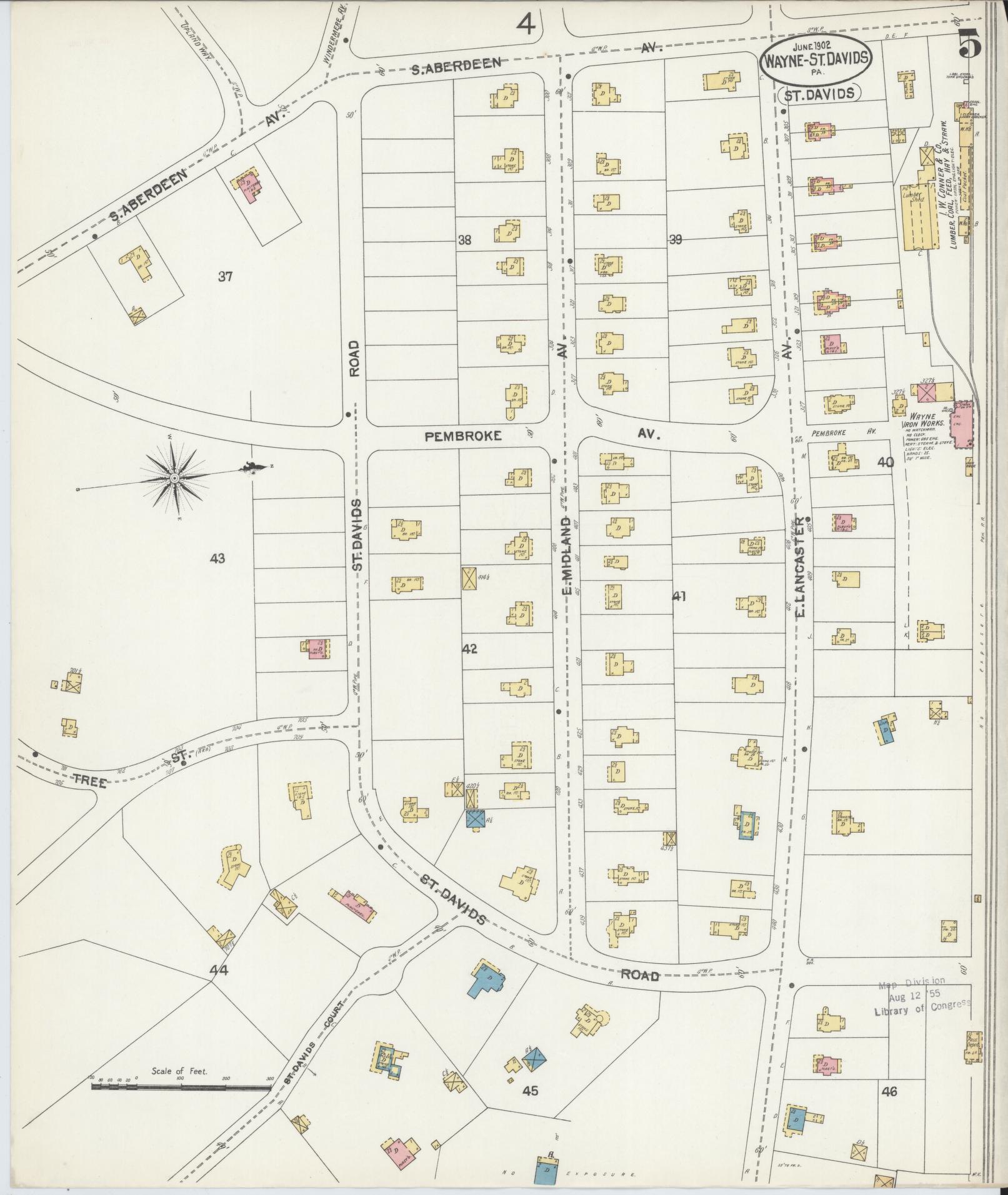 Sanborn Fire Insurance Map from Wayne, Delaware County, Pennsylvania (1902), Sheet #0005 - Historic Sanborn Fire Insurance Map Print, vintage old map wall art, antique decor, genealogy gift, Pennsylvania Pennsylvania map