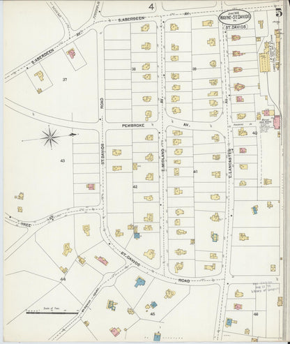 Sanborn Fire Insurance Map from Wayne, Delaware County, Pennsylvania (1902), Sheet #0005 - Historic Sanborn Fire Insurance Map Print, vintage old map wall art, antique decor, genealogy gift, Pennsylvania Pennsylvania map