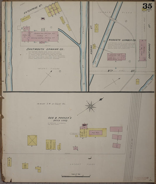 Sanborn Fire Insurance Map from Augusta, Richmond County, Georgia (1890), Sheet #0035 - Historic Sanborn Fire Insurance Map Print, vintage old map wall art, antique decor, genealogy gift, Georgia Georgia map