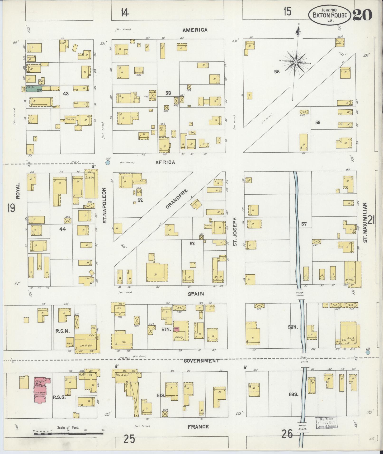 Sanborn Fire Insurance Map from Baton Rouge, East Baton Rouge Parish, Louisiana (1903), Sheet #0020 - Complete Map Set gallery image, historic Sanborn map, vintage wall art, Louisiana Louisiana